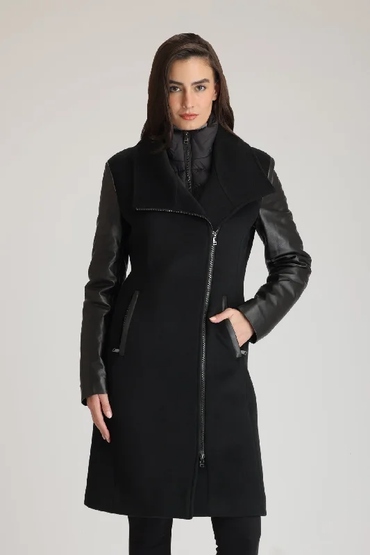 Women's cropped leather coats with silver studs for an edgy lookENYA