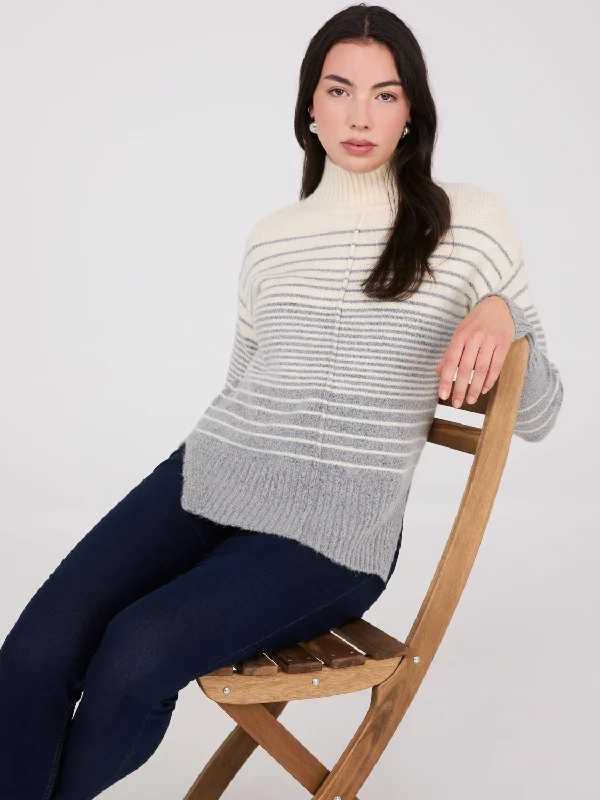Sleeveless Women's Silk - Trimmed Sweaters for SummerStriped Mock Neck High-Low Sweater Sleeveless Women's Silk - Trimmed Sweaters for SummerStriped Mock Neck High-Low Sweater