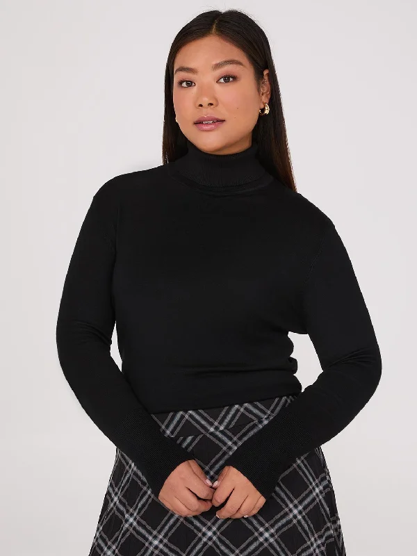 Split - Hem Women's Linen Blend Sweaters for SpringKnit Jersey Turtleneck Sweater