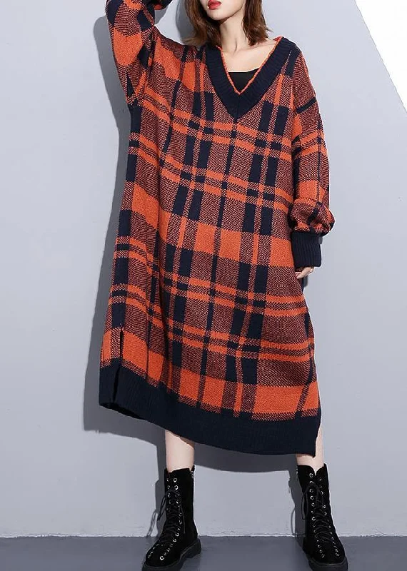 Plus Size Women's Turtleneck Sweater Dresses with Side Slits100% side open Cotton v neck dresses Shape red plaid Dresses Plus Size Women's Turtleneck Sweater Dresses with Side Slits100% side open Cotton v neck dresses Shape red plaid Dresses