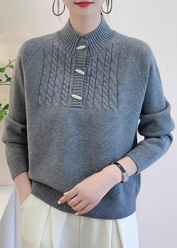 Sleeveless Women's Silk - Trimmed Sweaters for SummerArt Grey Button Solid Thick Knit Sweater Fall Sleeveless Women's Silk - Trimmed Sweaters for SummerArt Grey Button Solid Thick Knit Sweater Fall