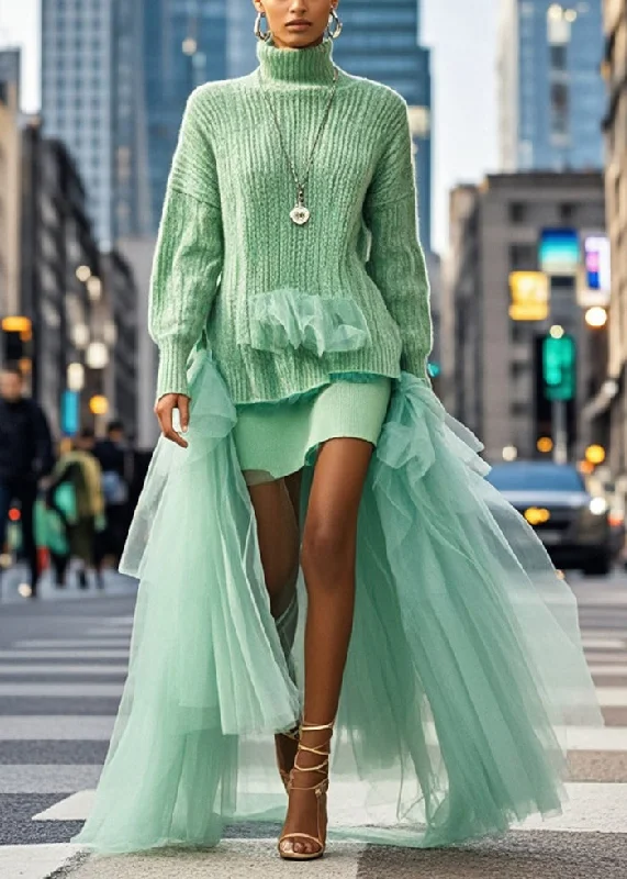 Longline Women's Mohair Sweater Dresses in a Loose FitArt Light Green Stand Collar Patchwork Exra Large Hem Sweater Dress Winter Longline Women's Mohair Sweater Dresses in a Loose FitArt Light Green Stand Collar Patchwork Exra Large Hem Sweater Dress Winter