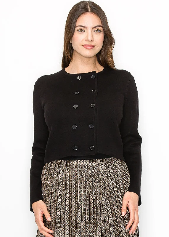 A - Line Women's Merino Wool Sweater Dresses in Classic StylesBlack Double-Breasted Button Cardigan A - Line Women's Merino Wool Sweater Dresses in Classic StylesBlack Double-Breasted Button Cardigan