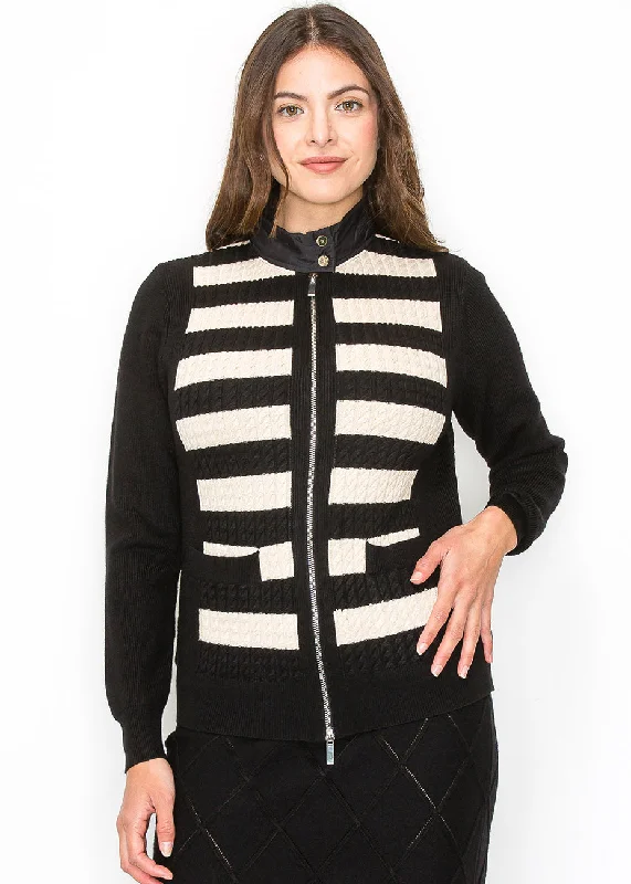Mock Neck Women's Angora Blend Sweater Dresses in Solid ColorsBlack Striped Front Cardigan Mock Neck Women's Angora Blend Sweater Dresses in Solid ColorsBlack Striped Front Cardigan