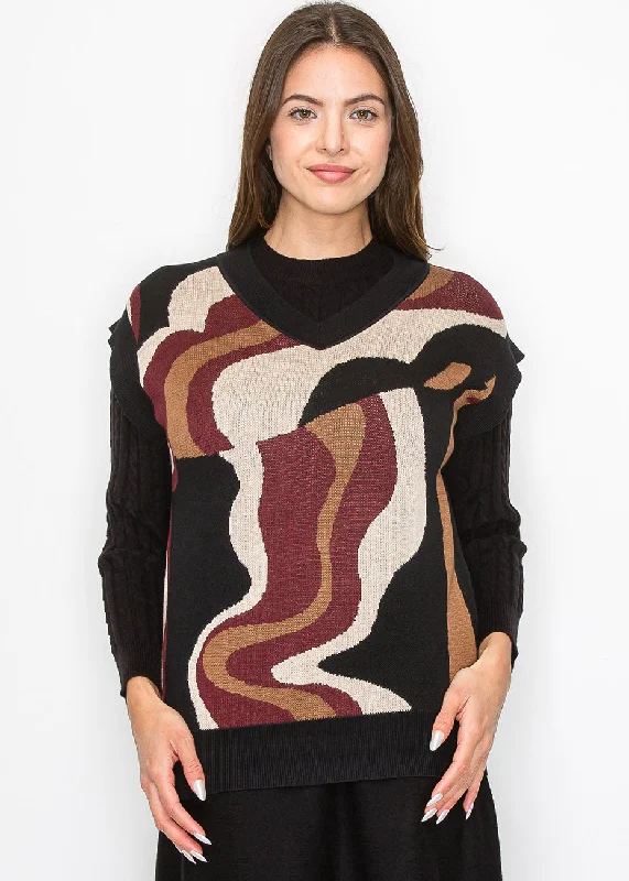 Belted Women's Cotton Blend Sweater Dresses for a Casual LookBurgundy Wave V-Neck Vest Belted Women's Cotton Blend Sweater Dresses for a Casual LookBurgundy Wave V-Neck Vest