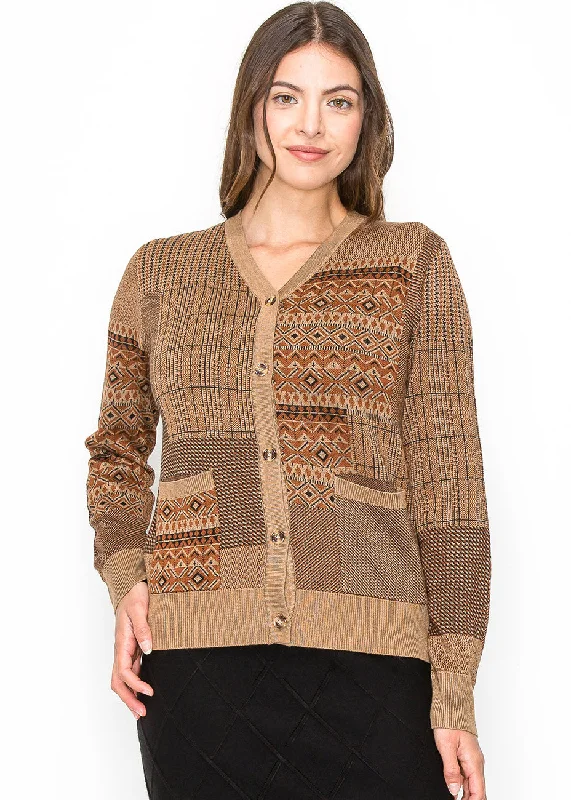 Plus Size Women's Tunic - Style Sweater Dresses with PocketsCamel Patchwork Button Cardigan Plus Size Women's Tunic - Style Sweater Dresses with PocketsCamel Patchwork Button Cardigan
