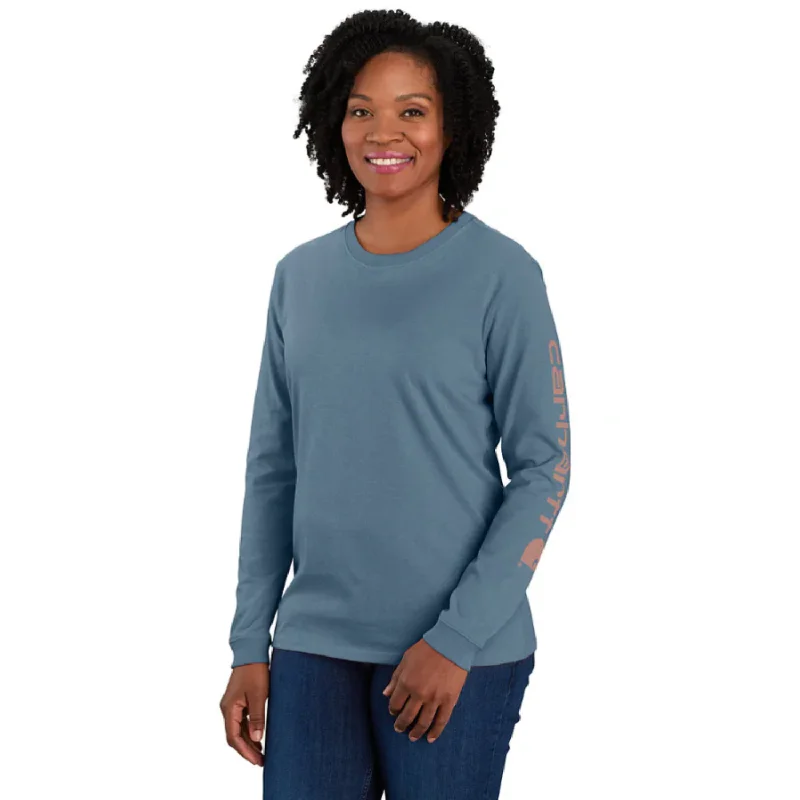 Crew Neck Women T Shirt with a Timeless DesignCarhartt Women's Heavyweight Long Sleeve Logo T-Shirt_Thundercloud Heather Crew Neck Women T Shirt with a Timeless DesignCarhartt Women's Heavyweight Long Sleeve Logo T-Shirt_Thundercloud Heather