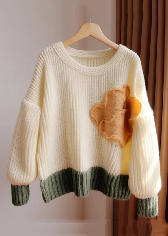 Plus Size Women's Ruffled Hem Sweaters in Floral PrintsChic Apricot O Neck Patchwork Knit Sweater Fall Plus Size Women's Ruffled Hem Sweaters in Floral PrintsChic Apricot O Neck Patchwork Knit Sweater Fall