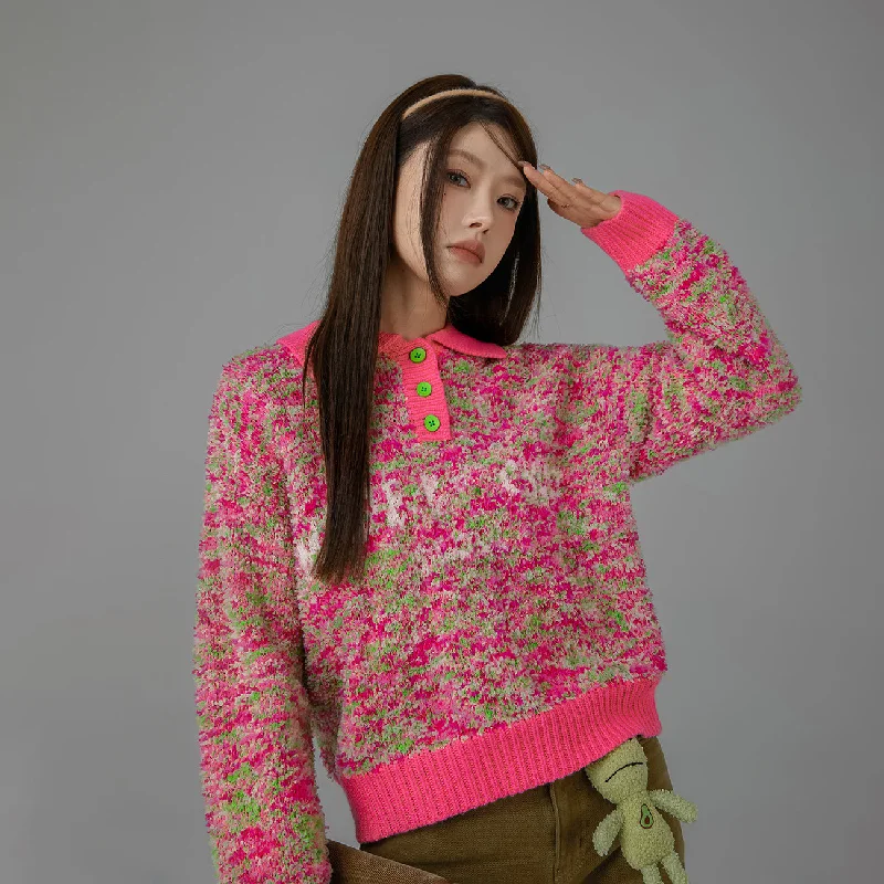 Plus Size Women's Embroidered Sweaters in Ethnic StylesStuck With Me Printed Button Collar Knit Sweater Plus Size Women's Embroidered Sweaters in Ethnic StylesStuck With Me Printed Button Collar Knit Sweater
