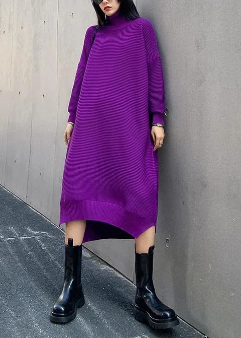A - Line Women's Merino Wool Sweater Dresses in Classic StylesChunky high neck low high design Sweater fall weather Upcycle purple oversized knitted dress A - Line Women's Merino Wool Sweater Dresses in Classic StylesChunky high neck low high design Sweater fall weather Upcycle purple oversized knitted dress
