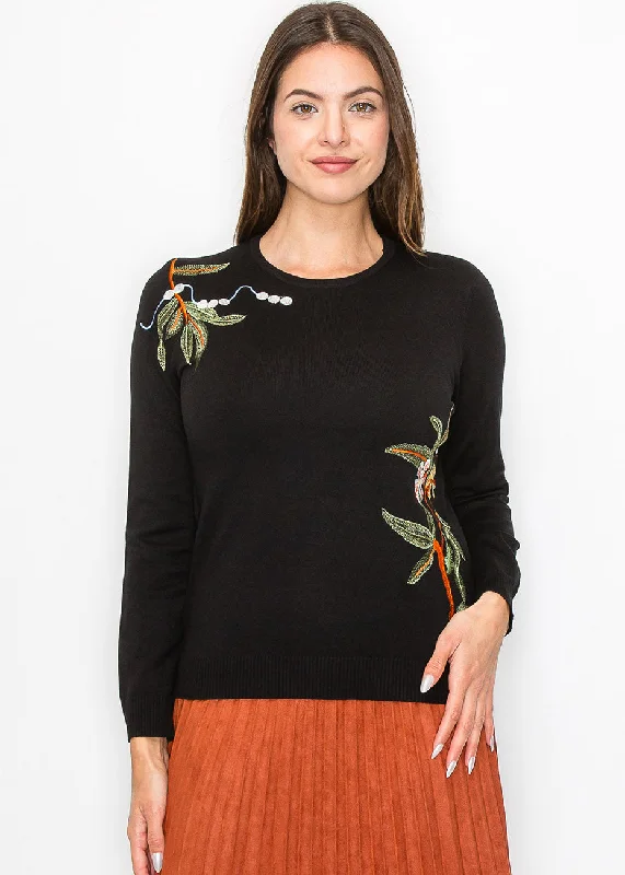 Sleeveless Women's Silk Blend Sweater Dresses for a Sophisticated LookClassic Black Sweater with Colorful Embroidery Sleeveless Women's Silk Blend Sweater Dresses for a Sophisticated LookClassic Black Sweater with Colorful Embroidery