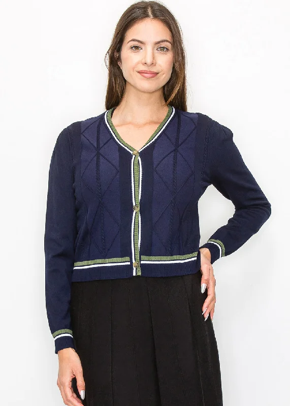 Cowl Neck Women's Cashmere Blend Sweater Dresses for WinterClassic Navy Cable-Knit Cardigan