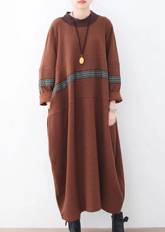 Knee - Length Women's Wool Blend Sweater Dresses in Neutral ColorsClassy Chocolate O-Neck Long Sleeve Loose Fall Cotton Dress Knee - Length Women's Wool Blend Sweater Dresses in Neutral ColorsClassy Chocolate O-Neck Long Sleeve Loose Fall Cotton Dress