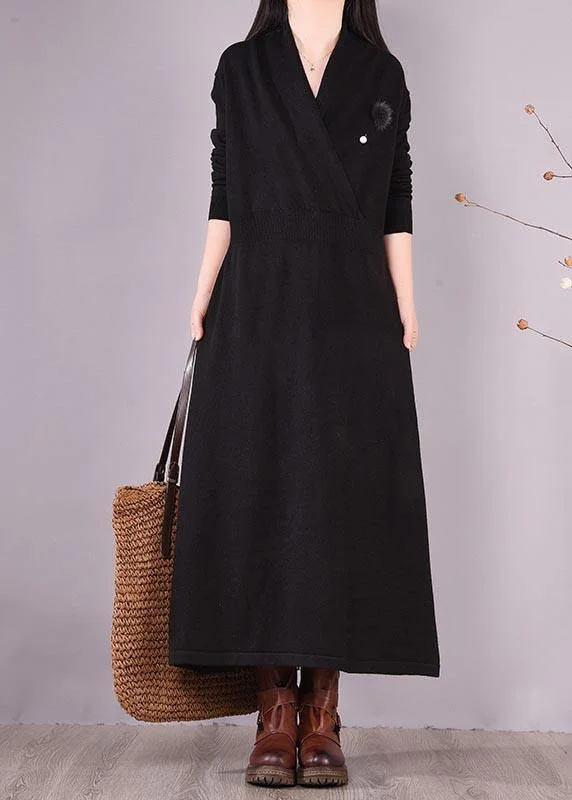 Midi - Length Women's Shetland Wool Sweater Dresses in Traditional PatternsClassy V Neck Asymmetric Spring Dresses Shape Black Maxi Dresses Midi - Length Women's Shetland Wool Sweater Dresses in Traditional PatternsClassy V Neck Asymmetric Spring Dresses Shape Black Maxi Dresses