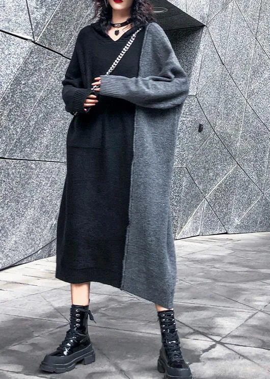 Women's Off - Shoulder Chunky Knit Sweater Dresses in Earth TonesComfy hooded patchwork Sweater outfits Largo black sweater dresses Women's Off - Shoulder Chunky Knit Sweater Dresses in Earth TonesComfy hooded patchwork Sweater outfits Largo black sweater dresses