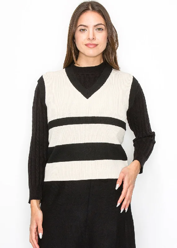 Empire Waist Women's Alpaca Wool Sweater Dresses in Earthy TonesCream Striped V-Neck Vest Empire Waist Women's Alpaca Wool Sweater Dresses in Earthy TonesCream Striped V-Neck Vest
