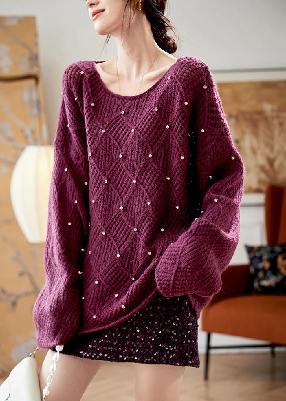 V - Neck Women's Ribbed Wool Sweaters for FallElegant Purple O Neck Zircon Knit Sweaters Fall V - Neck Women's Ribbed Wool Sweaters for FallElegant Purple O Neck Zircon Knit Sweaters Fall