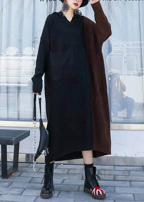 Plus Size Women's Asymmetric Hem Sweater Dresses in Modern DesignsFashion chocolate Sweater dress outfit Vintage hooded patchwork Art knit dresses Plus Size Women's Asymmetric Hem Sweater Dresses in Modern DesignsFashion chocolate Sweater dress outfit Vintage hooded patchwork Art knit dresses