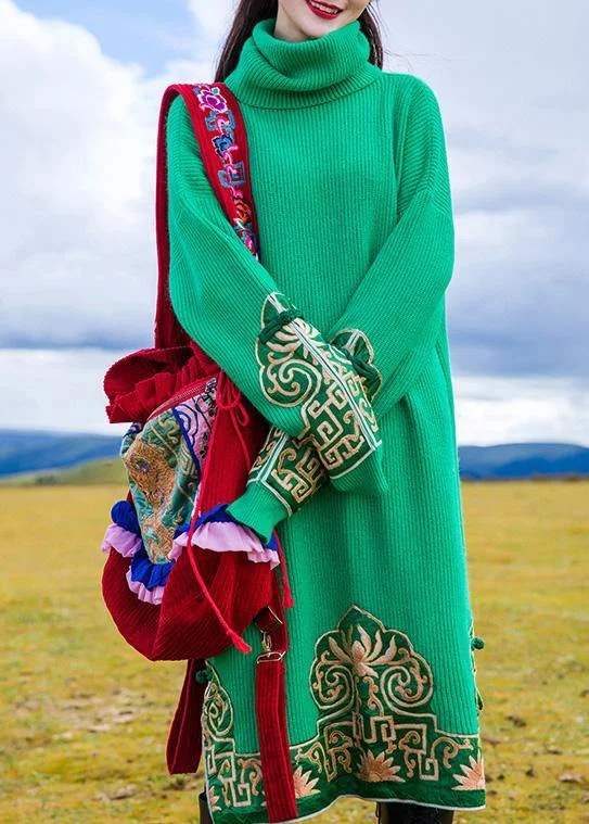 Mock Neck Women's Angora Blend Sweater Dresses in Solid ColorsFashion embroidery Sweater high neck weather Beautiful green oversized knit dresses Mock Neck Women's Angora Blend Sweater Dresses in Solid ColorsFashion embroidery Sweater high neck weather Beautiful green oversized knit dresses