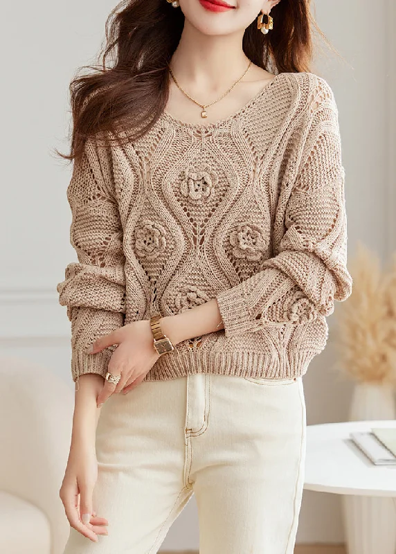 Women's Long Sleeve Turtleneck Cashmere SweatersFloral Light Camel O Neck Hollow Out Knit Sweaters Fall Women's Long Sleeve Turtleneck Cashmere SweatersFloral Light Camel O Neck Hollow Out Knit Sweaters Fall