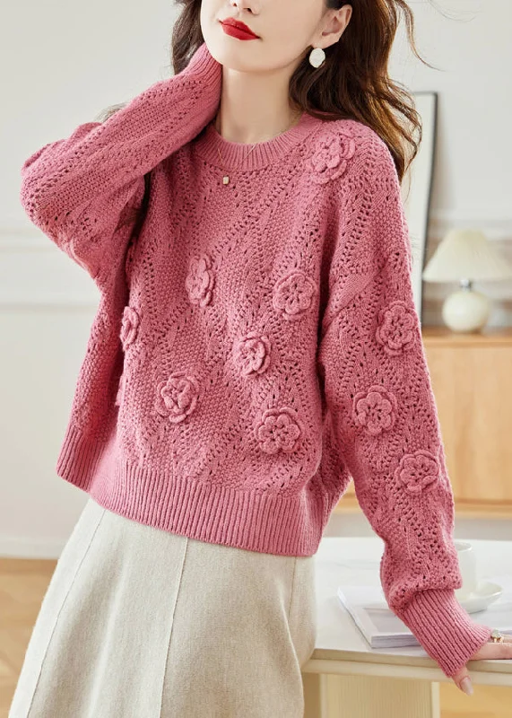 Cropped Women's Angora Blend Sweaters for a Trendy LookFloral Pink Hollow Out Solid Knit Sweaters Fall Cropped Women's Angora Blend Sweaters for a Trendy LookFloral Pink Hollow Out Solid Knit Sweaters Fall