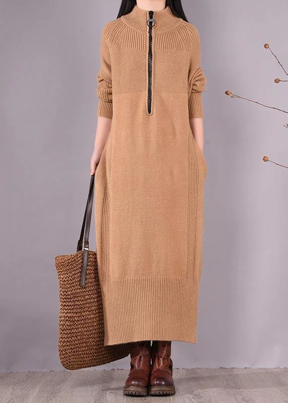 Women's Off - Shoulder Chunky Knit Sweater Dresses in Earth TonesFrench Khaki Dress Zippered Pockets Dresses Spring Dress Women's Off - Shoulder Chunky Knit Sweater Dresses in Earth TonesFrench Khaki Dress Zippered Pockets Dresses Spring Dress