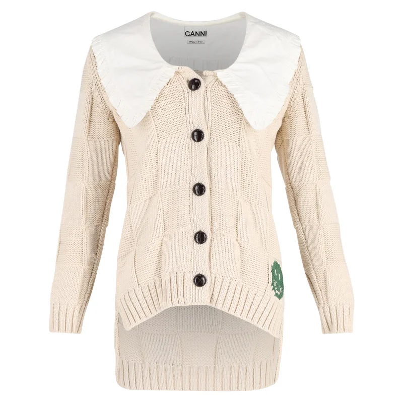 Belted Women's Cotton Blend Sweater Dresses for a Casual LookGanni Rope Collared Cardigan in Cream Cotton Belted Women's Cotton Blend Sweater Dresses for a Casual LookGanni Rope Collared Cardigan in Cream Cotton