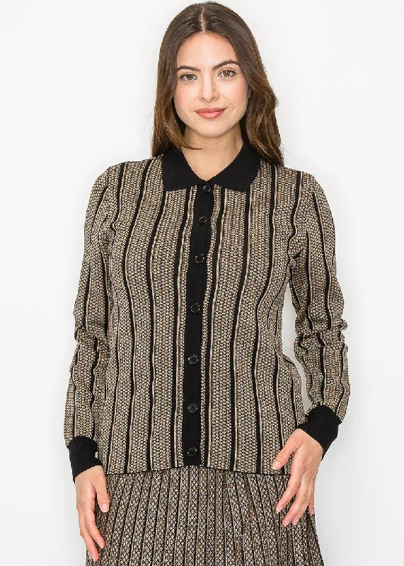 Plus Size Women's Long Sleeve Cable Knit Sweater DressesGold Stripe Button-Down Knit Top Plus Size Women's Long Sleeve Cable Knit Sweater DressesGold Stripe Button-Down Knit Top
