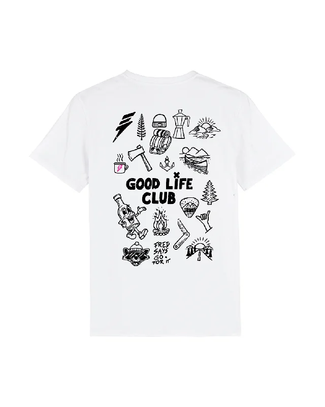 Crop Top Women T Shirt to Pair with High - Waisted BottomsGood Life Club T-Shirt - White / Pink Crop Top Women T Shirt to Pair with High - Waisted BottomsGood Life Club T-Shirt - White / Pink