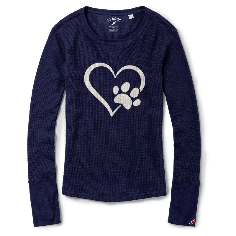 Distressed Women T Shirt with a Laid - Back AestheticHeart with Paw Print Thermal Long Sleeve Distressed Women T Shirt with a Laid - Back AestheticHeart with Paw Print Thermal Long Sleeve