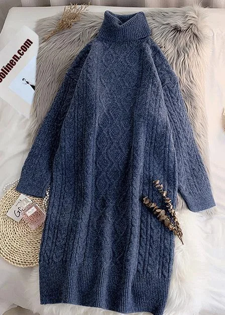 Plus Size Women's Turtleneck Sweater Dresses with Side SlitsKnitted navy Sweater Wardrobes Vintage lapel thick Funny knitwear Plus Size Women's Turtleneck Sweater Dresses with Side SlitsKnitted navy Sweater Wardrobes Vintage lapel thick Funny knitwear