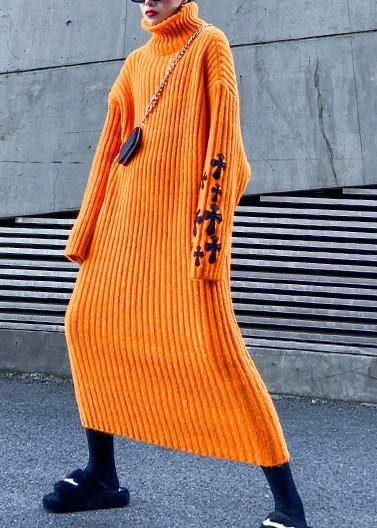 Empire Waist Women's Alpaca Wool Sweater Dresses in Earthy TonesKnitted orange Sweater weather Street Style Appliques Tejidos high neck sweater dresses Empire Waist Women's Alpaca Wool Sweater Dresses in Earthy TonesKnitted orange Sweater weather Street Style Appliques Tejidos high neck sweater dresses