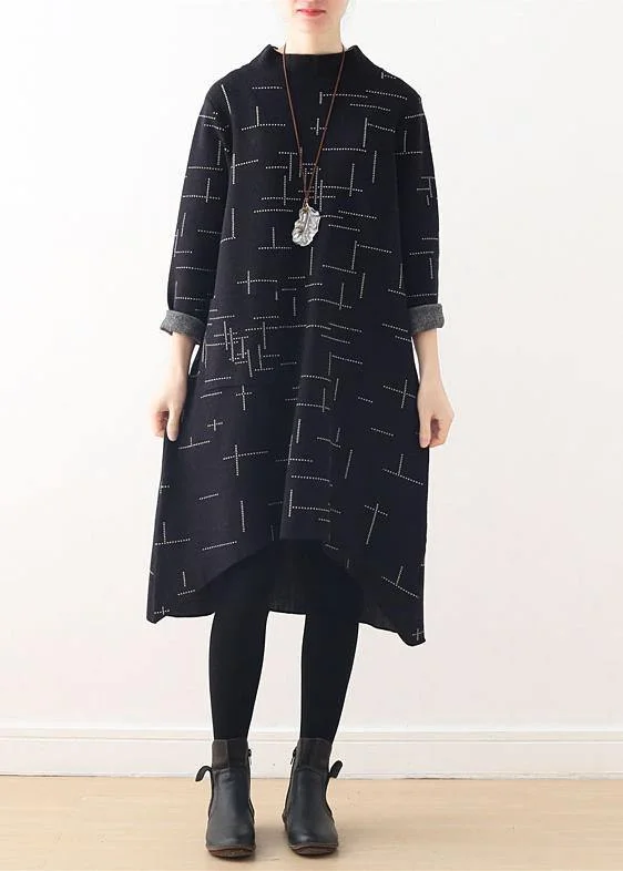 Plus Size Women's Long Sleeve Cable Knit Sweater DressesLoose high neck fallclothes linen black plaid Dress Plus Size Women's Long Sleeve Cable Knit Sweater DressesLoose high neck fallclothes linen black plaid Dress