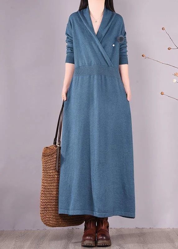 A - Line Women's Merino Wool Sweater Dresses in Classic StylesLoose V Neck Asymmetric Spring Quilting Clothes Work Blue Robes Dresses A - Line Women's Merino Wool Sweater Dresses in Classic StylesLoose V Neck Asymmetric Spring Quilting Clothes Work Blue Robes Dresses