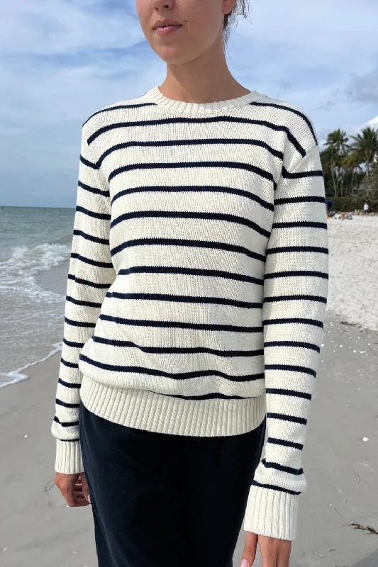 Women's Long Sleeve Turtleneck Cashmere SweatersMartha Cotton Thin Stripe Sweater