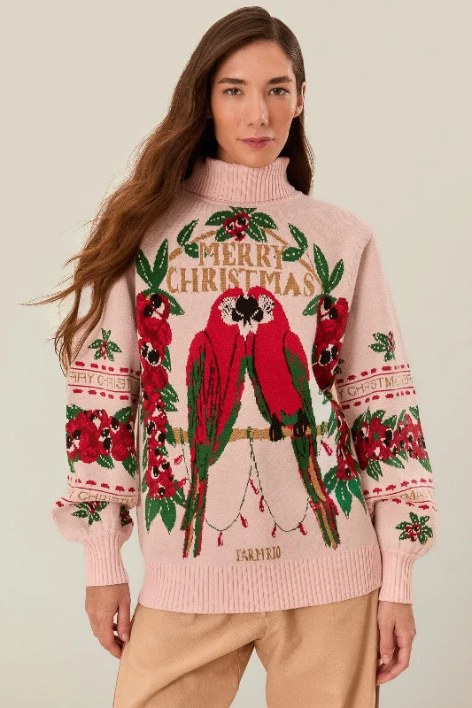 Plus Size Women's Oversized Chunky Knit SweatersMerry Christmas Knit Sweater Pink