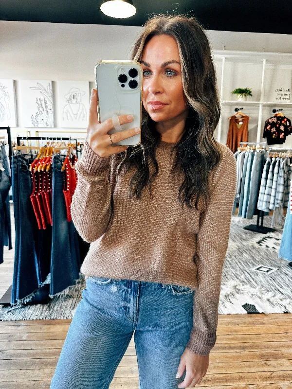 Tie - Front Women's Lambswool Sweaters in Pastel HuesMocha Waffle Sweater