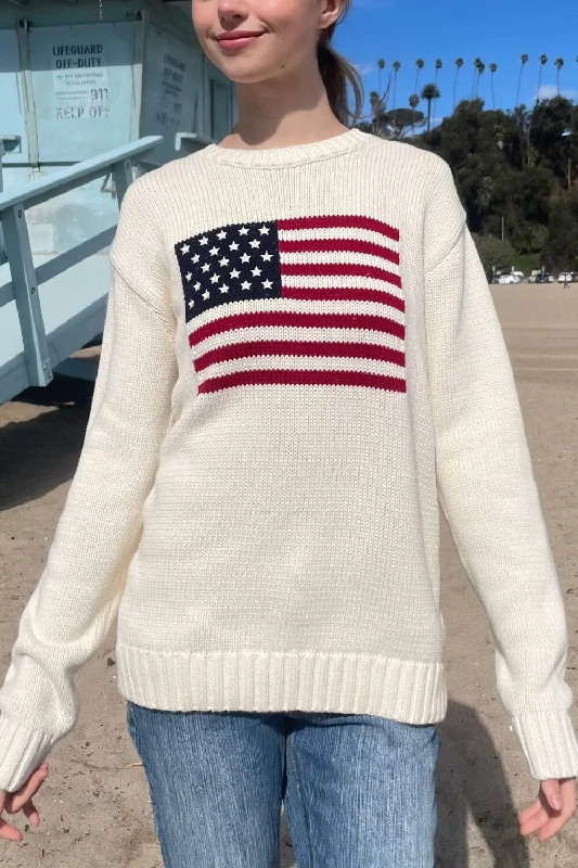 Boat Neck Women's Merino Wool Sweaters in Neutral ShadesNico American Flag Sweater
