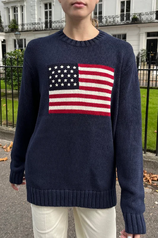 Boat Neck Women's Merino Wool Sweaters in Neutral ShadesNico American Flag Sweater