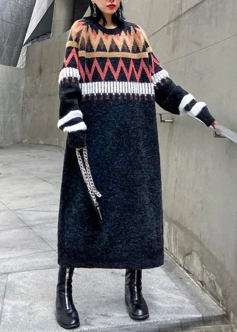 Plus Size Women's Asymmetric Hem Sweater Dresses in Modern DesignsOversized black Sweater weather Classy Geometric DIY winter knitted tops Plus Size Women's Asymmetric Hem Sweater Dresses in Modern DesignsOversized black Sweater weather Classy Geometric DIY winter knitted tops