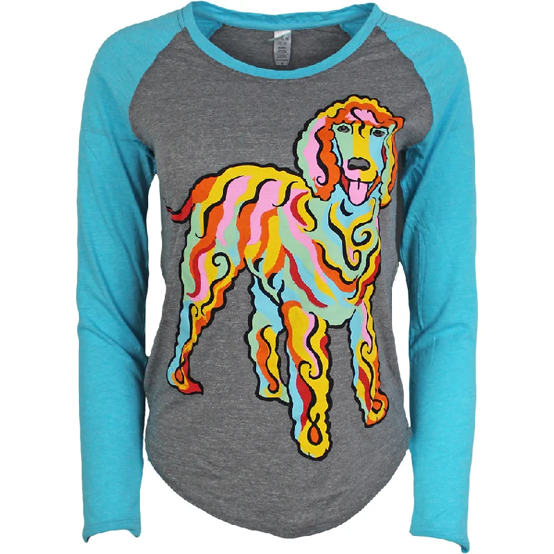 Distressed Women T Shirt with a Laid - Back AestheticPaddy Tails Colorful Raglan Shirt Distressed Women T Shirt with a Laid - Back AestheticPaddy Tails Colorful Raglan Shirt