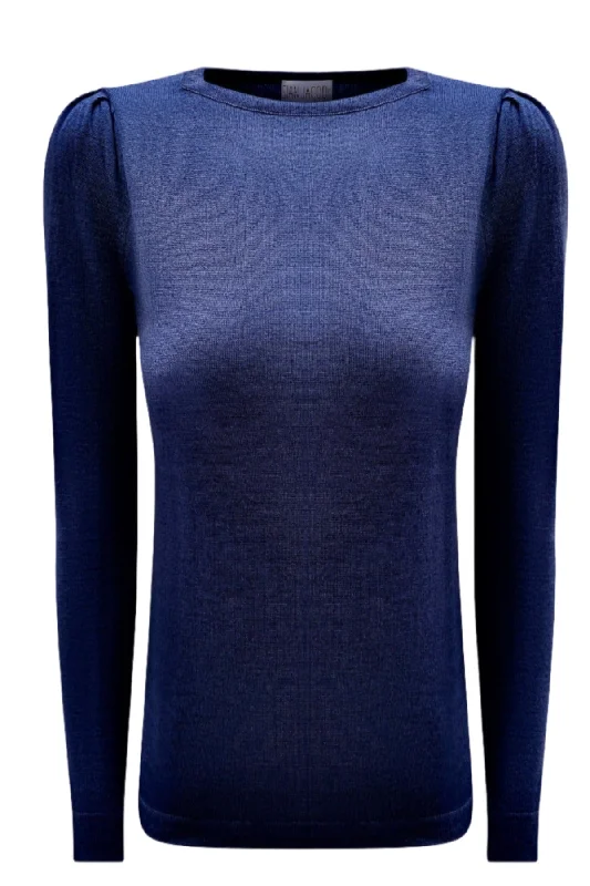 Short Sleeve Women's Cotton Blend Sweaters in Pastel ColorsPaula Dark Navy