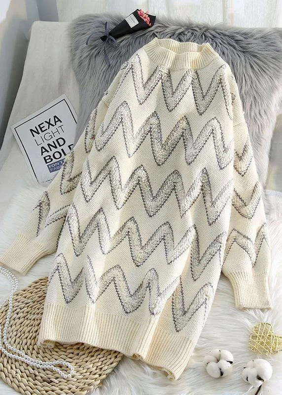 Mock Neck Women's Angora Blend Sweater Dresses in Solid ColorsPullover beige Sweater knit top pattern Design o neck thick daily knit dresses Mock Neck Women's Angora Blend Sweater Dresses in Solid ColorsPullover beige Sweater knit top pattern Design o neck thick daily knit dresses