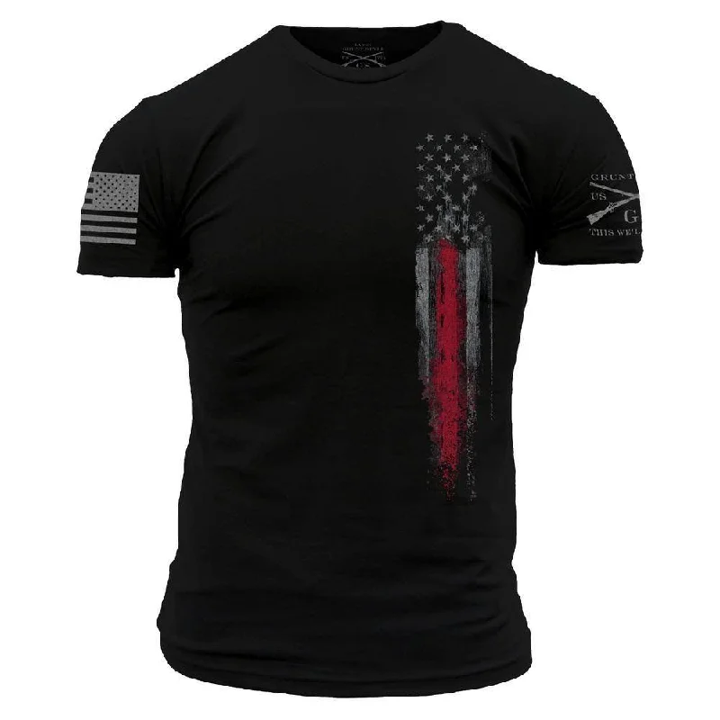 Graphic Print Women T Shirt for a Trendy StatementRed Line Flag T-Shirt - Black