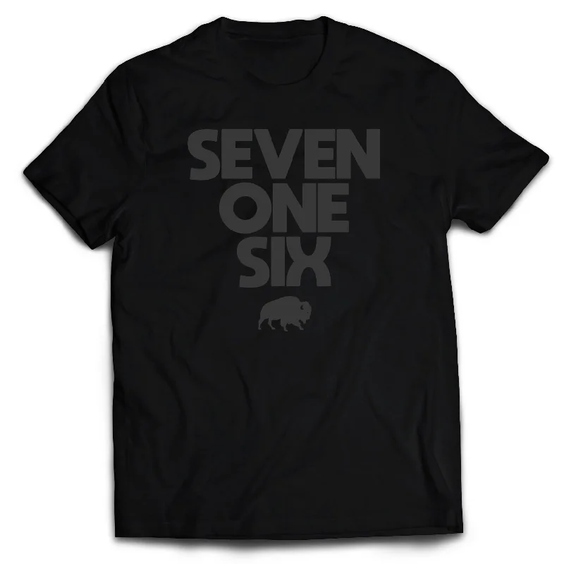 V - Neck Women T Shirt to Enhance the NecklineSevenOneSix - Adult Shirt - BLACK