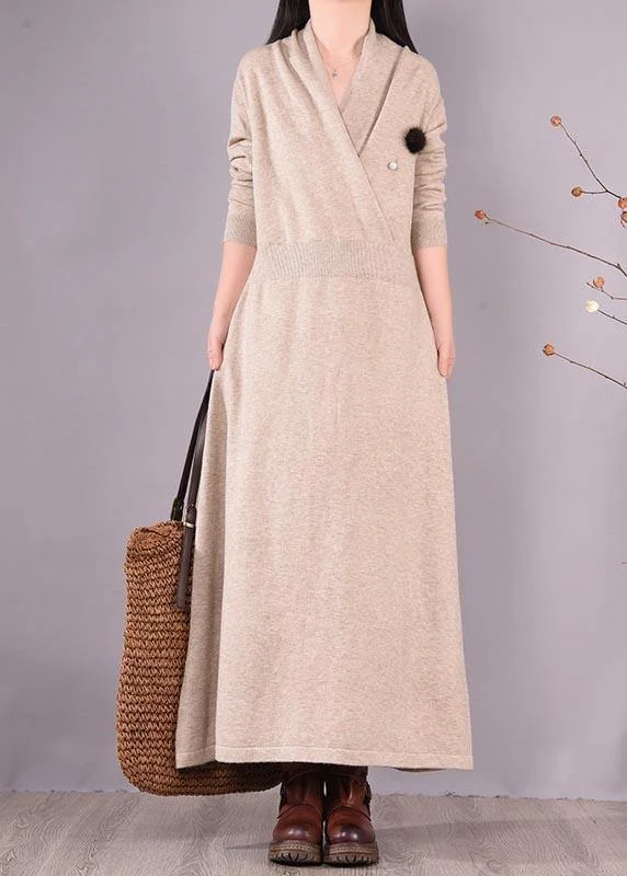 Plus Size Women's Turtleneck Sweater Dresses with Side SlitsSimple Beige Quilting Clothes V Neck Asymmetric Spring Dress Plus Size Women's Turtleneck Sweater Dresses with Side SlitsSimple Beige Quilting Clothes V Neck Asymmetric Spring Dress