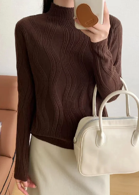 Plus Size Women's Ruffled Hem Sweaters in Floral PrintsSlim Fit Coffee Turtleneck Solid Knit Sweaters Fall Plus Size Women's Ruffled Hem Sweaters in Floral PrintsSlim Fit Coffee Turtleneck Solid Knit Sweaters Fall