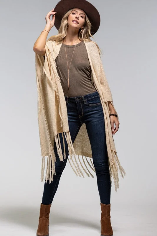 Plus Size Women's Belted Cable Knit SweatersOpen Front Fringe Knitted Shawl Ruana