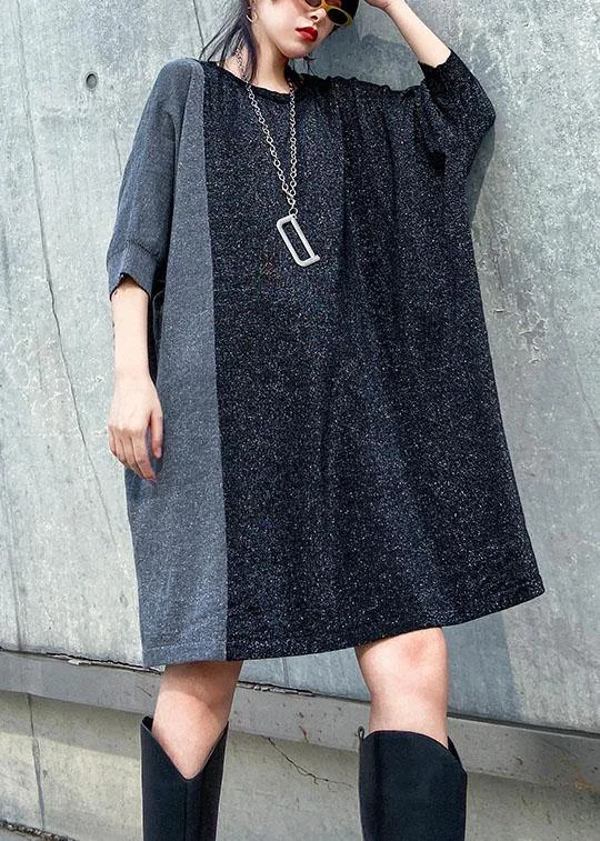 Knee - Length Women's Wool Blend Sweater Dresses in Neutral ColorsUnique o neck Batwing Sleeve Cotton Tunic pattern black Dress Knee - Length Women's Wool Blend Sweater Dresses in Neutral ColorsUnique o neck Batwing Sleeve Cotton Tunic pattern black Dress