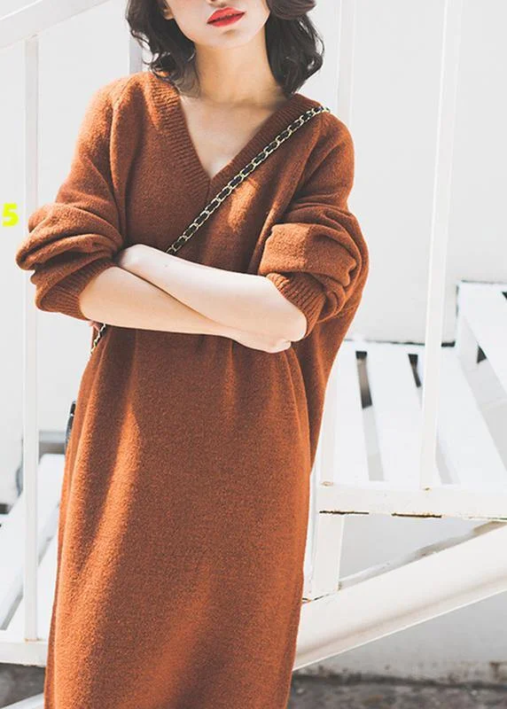 Knee - Length Women's Wool Blend Sweater Dresses in Neutral ColorsVintage chocolate Sweater Wardrobes Street Style v neck baggy daily sweater dresses Knee - Length Women's Wool Blend Sweater Dresses in Neutral ColorsVintage chocolate Sweater Wardrobes Street Style v neck baggy daily sweater dresses